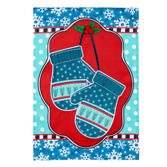 Patterned Winter Mittens Applique Garden Flag; Polyester 12.5"x18"