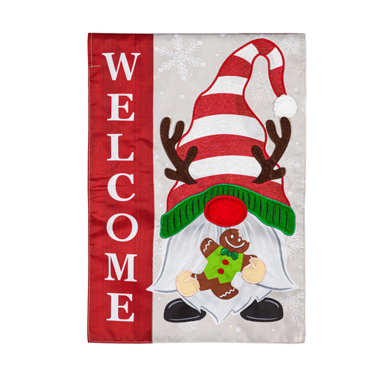 Holiday Gnome Applique Garden Flag; Polyester 12.5"x18"