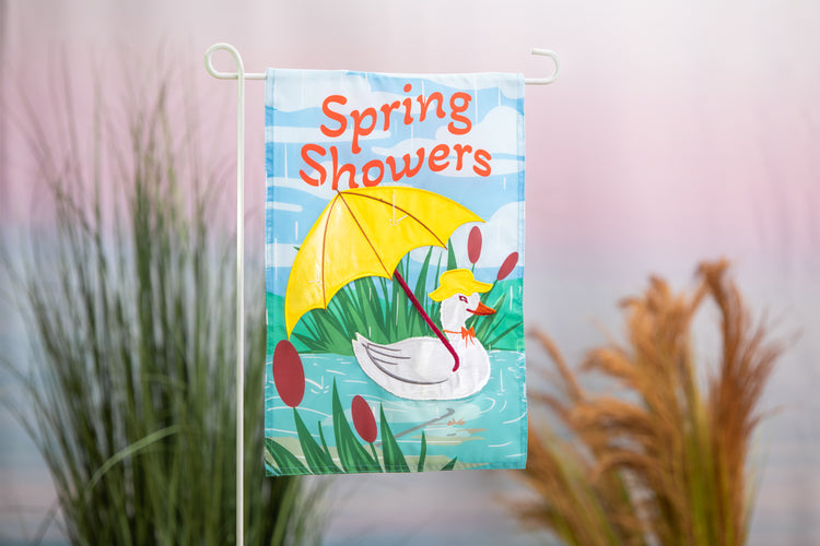 Spring Showers Applique Garden Flag; Polyester 12.5"x18"