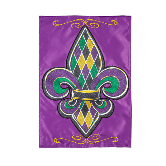 Fleur de Lis Printed/Applique Garden Flag; Polyester 12.5"x18"