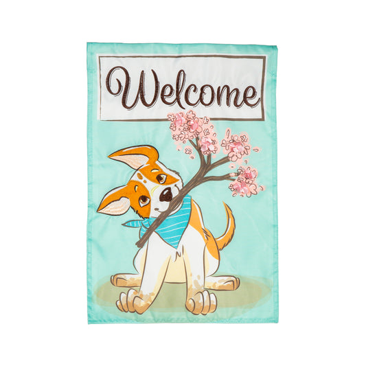 Welcome Pup Printed/Applique Garden Flag; Polyester 12.5"x18"