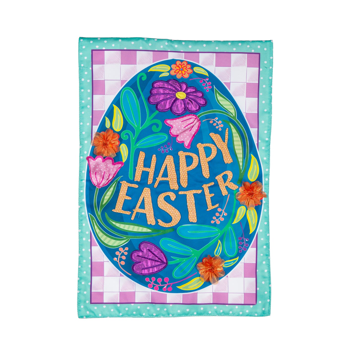 Happy Easter Egg Printed/Applique Garden Flag; Polyester 12.5"x18"