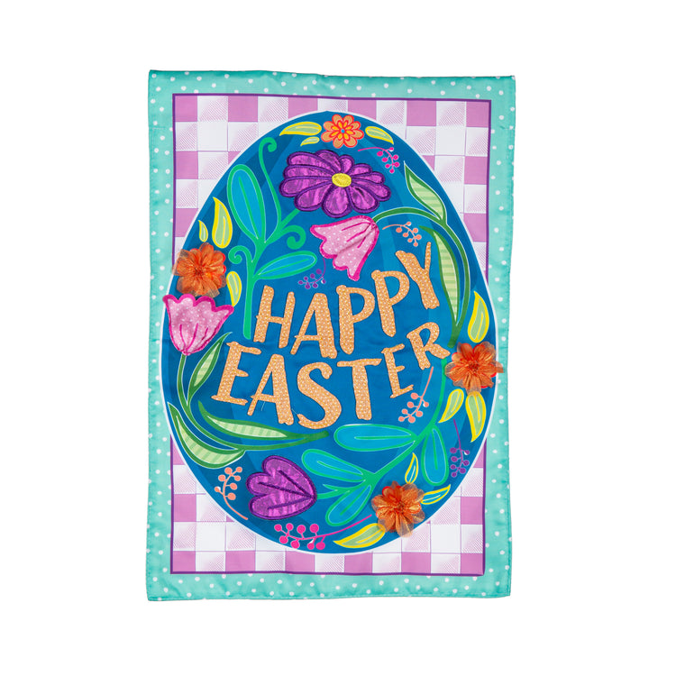 Happy Easter Egg Printed/Applique Garden Flag; Polyester 12.5"x18"