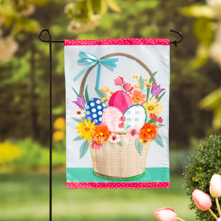 Easter Basket Printed/Applique Garden Flag; Polyester 12.5"x18"