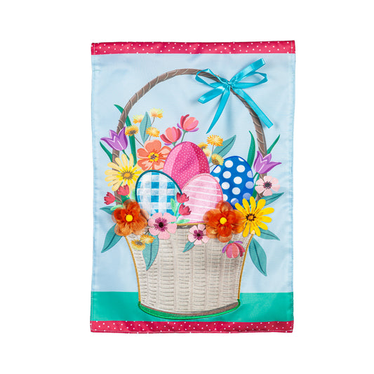 Easter Basket Printed/Applique Garden Flag; Polyester 12.5"x18"