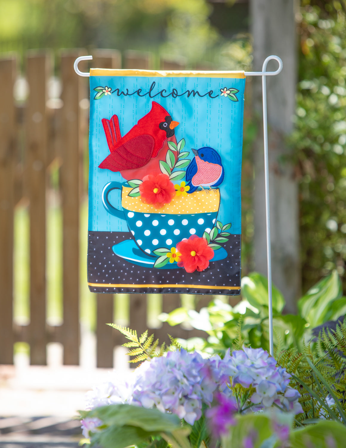 Songbirds Welcome Applique Garden Flag; Polyester 12.5"x18"