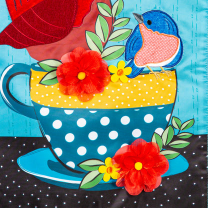 Songbirds Welcome Applique Garden Flag; Polyester 12.5"x18"