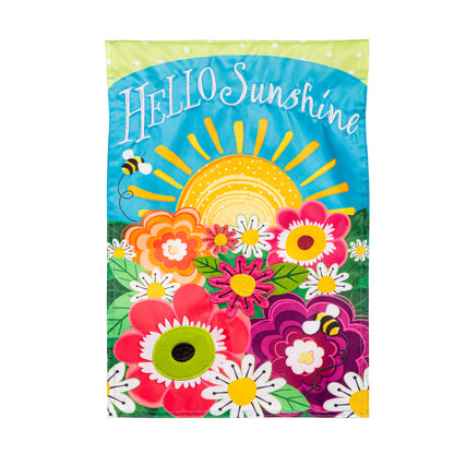 Hello Sunshine Applique Garden Flag; Polyester 12.5"x18"