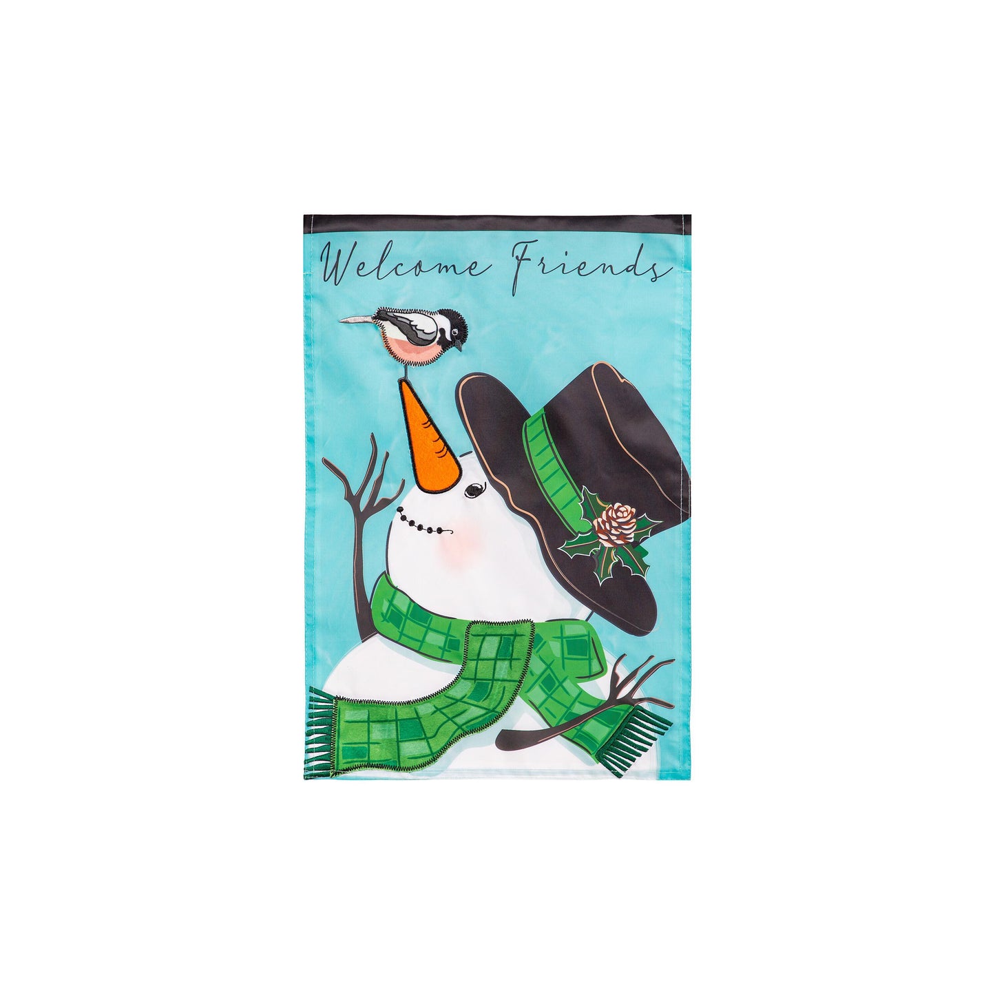 Snowman & Chickadee Garden Flag; Polyester 12.5"x18"