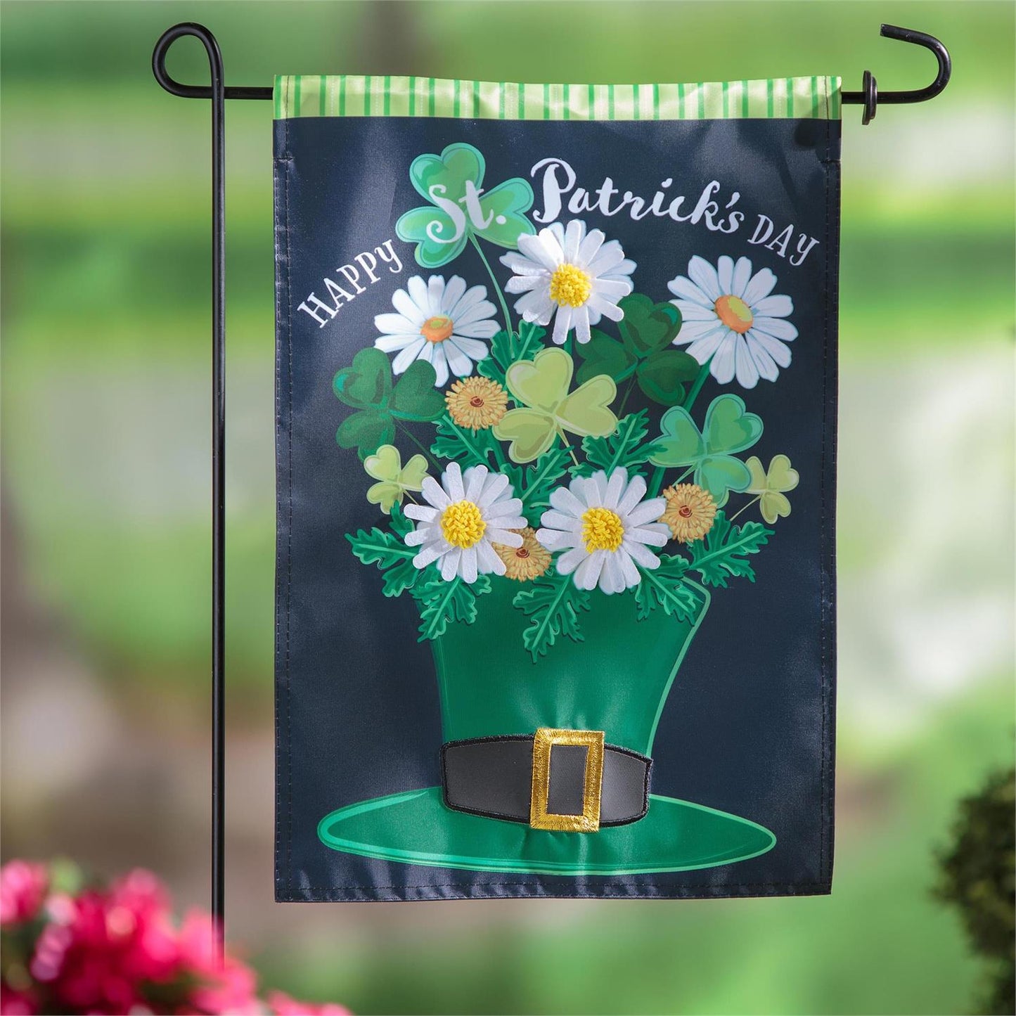 Happy St Patrick's Day Floral Hat Garden Flag