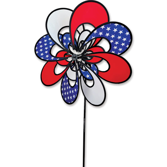 Patriotic Double Whirly Flower Spinner; Polyester 19"ODx40"T