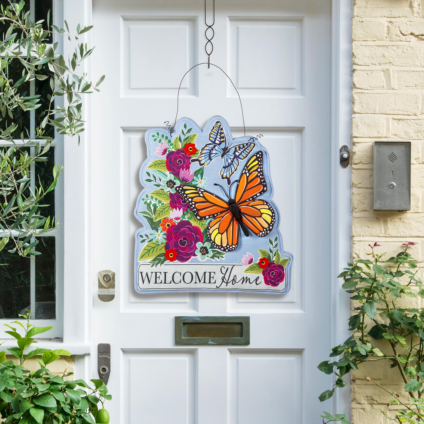 Welcome Home Butterflies Wreath Estate Door Hanger; Polyester
