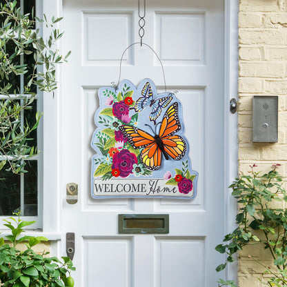 Welcome Home Butterflies Wreath Estate Door Hanger; Polyester