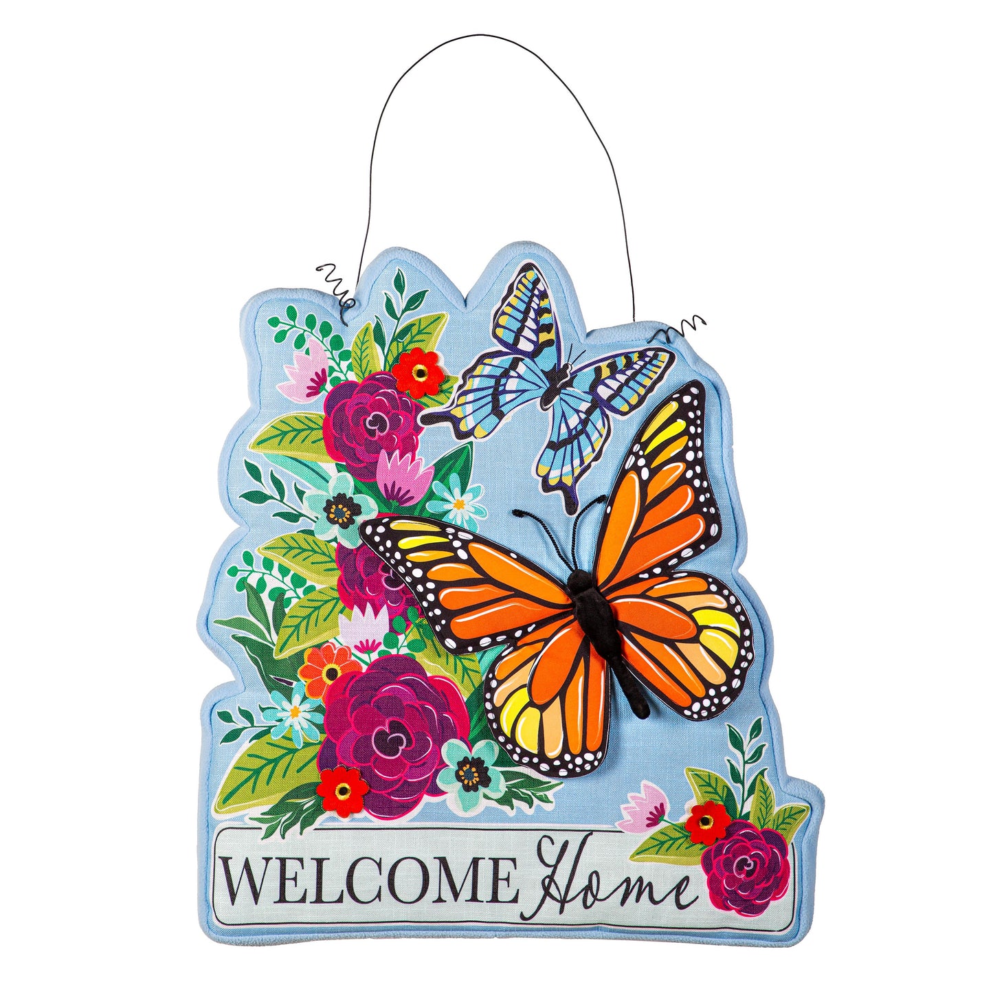 Welcome Home Butterflies Wreath Estate Door Hanger; Polyester