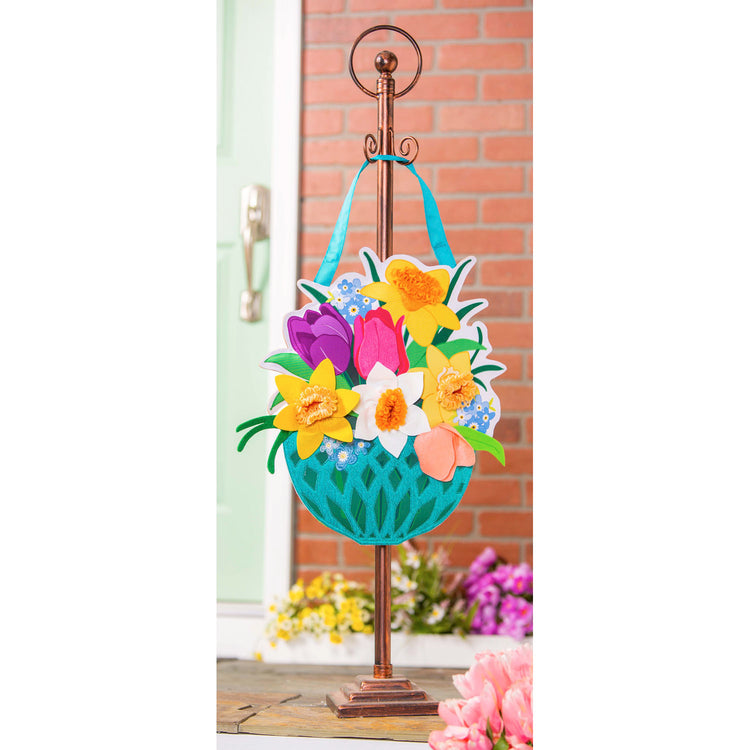 Spring Floral Basket Door Hanger; Burlap 17.5"Lx13"W