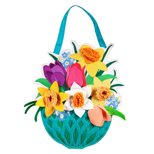 Spring Floral Basket Door Hanger; Burlap 17.5"Lx13"W