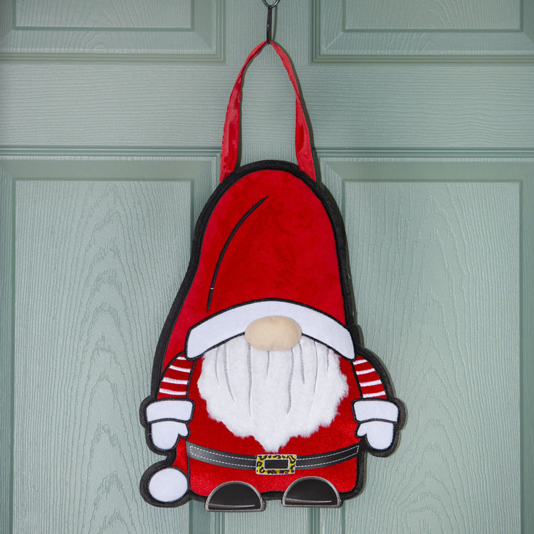Patterned Santa Gnome Door Hanger; Burlap 17"Lx13"W