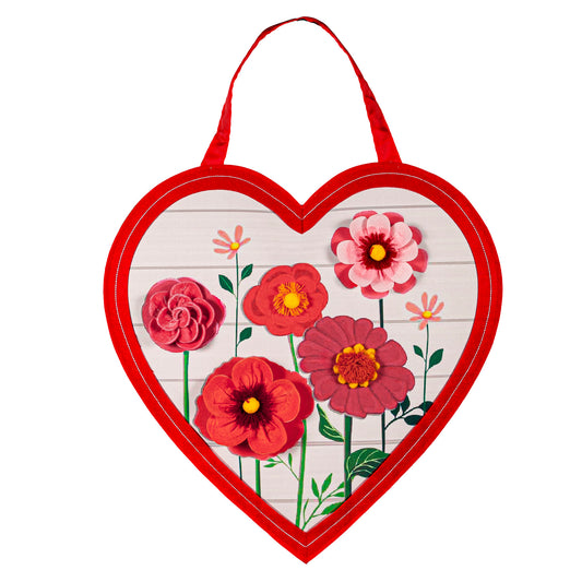 Heart of Flowers Door Hanger; Burlap 18"Lx18"W