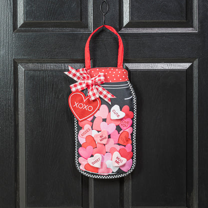 Mason Jar of Hearts Door Hanger; Burlap 17"Lx11.5"W
