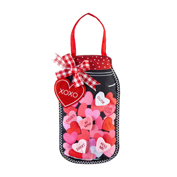 Mason Jar of Hearts Door Hanger; Burlap 17"Lx11.5"W