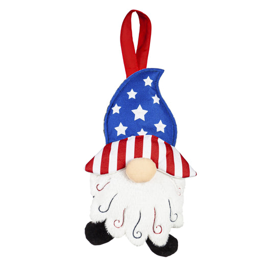 Patriotic Gnome Lit Door Hanger; Burlap 19"Lx8"W