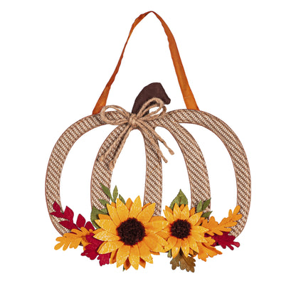 Fall Harvest Pumpkin Door Hanger; Burlap 11.5"Lx14"W