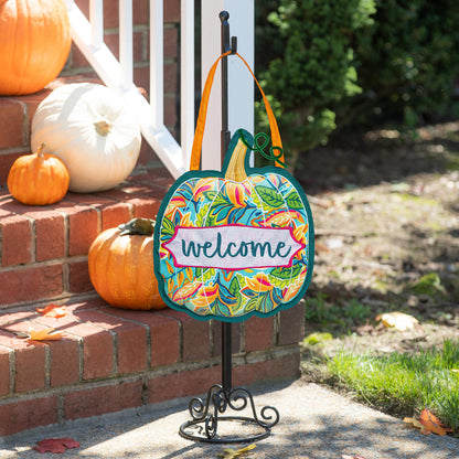 Patterned Jacobean Floral Pumpkin Door Decor Hanger