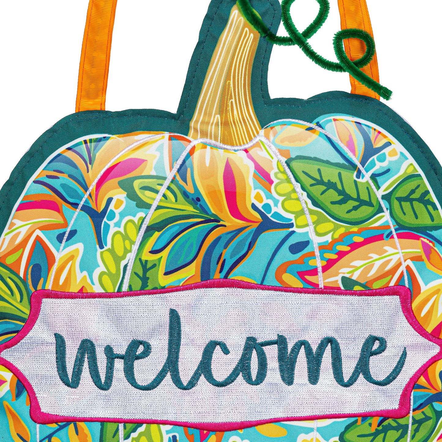 Patterned Jacobean Floral Pumpkin Door Decor Hanger