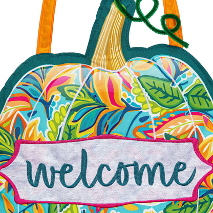 Patterned Jacobean Floral Pumpkin Door Decor Hanger