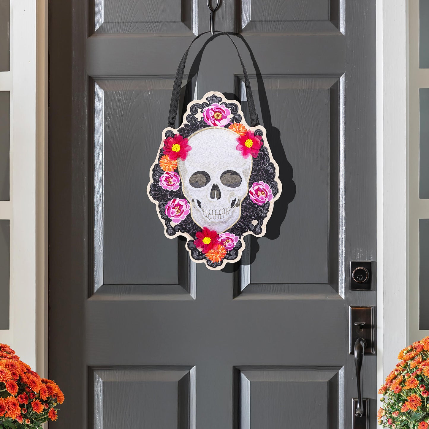 Happy Skull Floral Door Decor Hanger