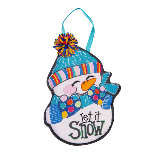Let It Snow-Man Door Hanger; Burlap 19"Lx13.5"W