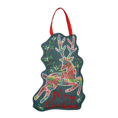 Patterned Reindeer Door Hanger; Burlap