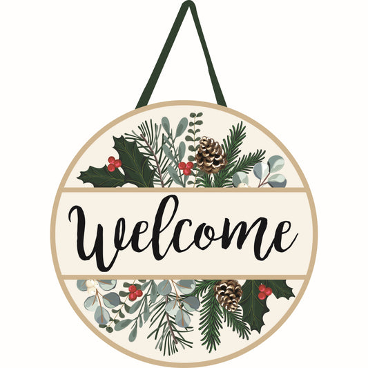 Winter Welcome Moire Door Hanger; Polyester 13"Lx13"W