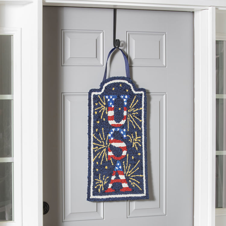 God Bless the USA Hooked Door Hanger; Polypropylene 24"Lx13.25"W