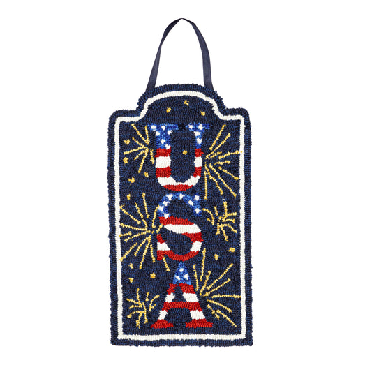 God Bless the USA Hooked Door Hanger; Polypropylene 24"Lx13.25"W