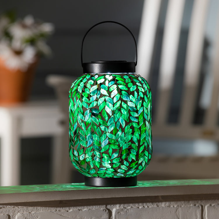 Green Iridescent Mosaic Solar Lantern