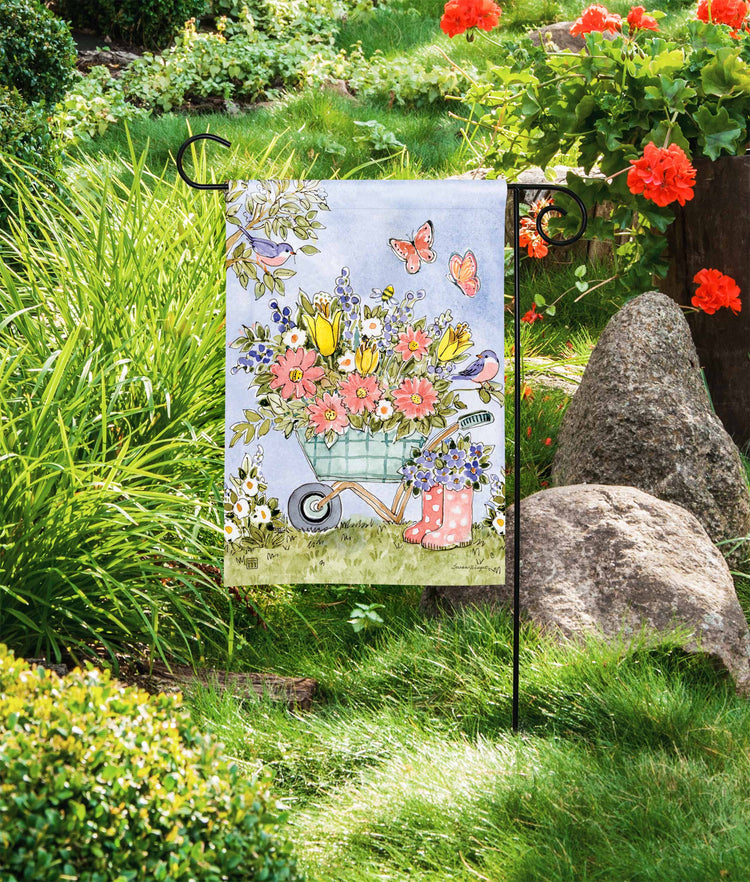 Flower Cart Printed Garden Flag; Polyester 12.5"x18"