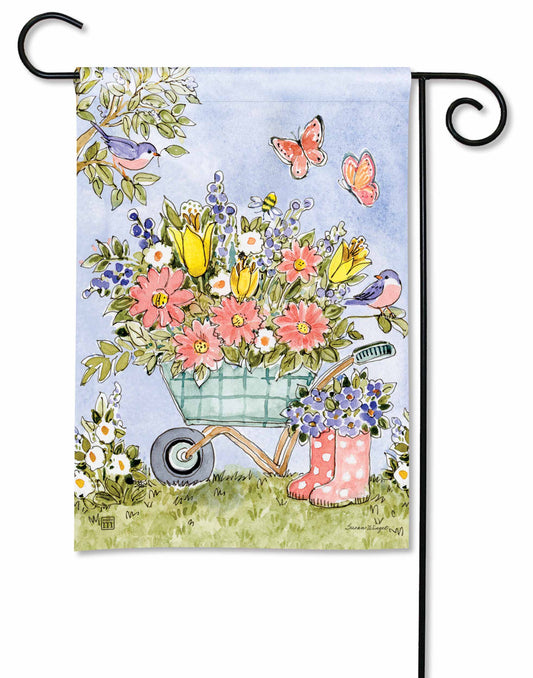 Flower Cart Printed Garden Flag; Polyester 12.5"x18"