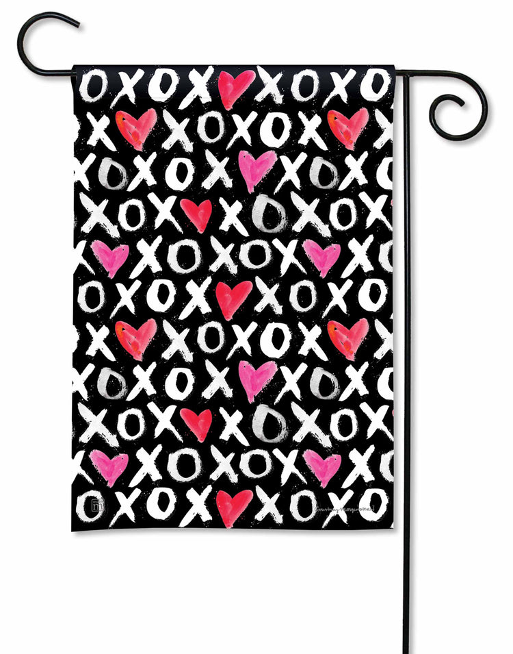 Hearts Hugs and Kisses Printed Garden Flag; Polyester 12.5"x18"