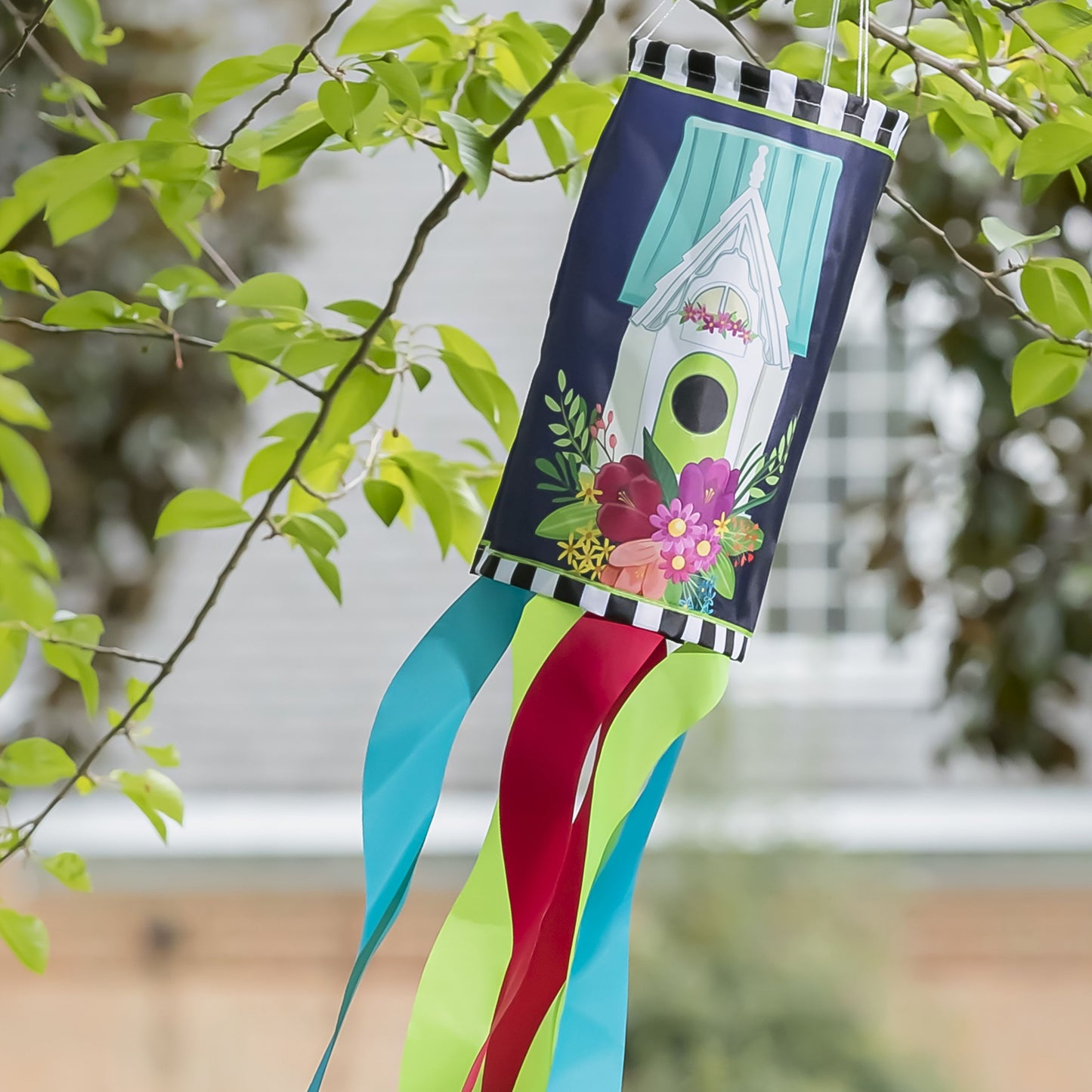 Cottage Birdhouse Windsock; Polyester 7"ODx38"L