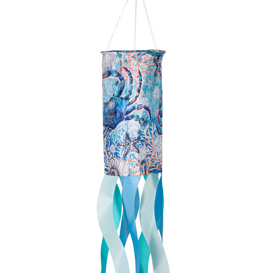 White Shells & Blue Crab Windsock; Polyester 6"ODx40"L