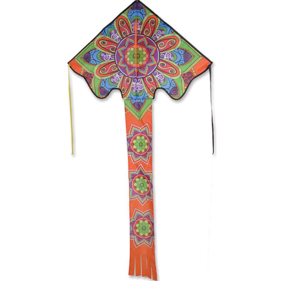 Mandala Polyester Large Easy Flyer Kite with Fiberglass Frame to include 300 ft. 30 lb. Test Line & Winder ; 46"x90" - Wind Range 5 ~ 18 mph