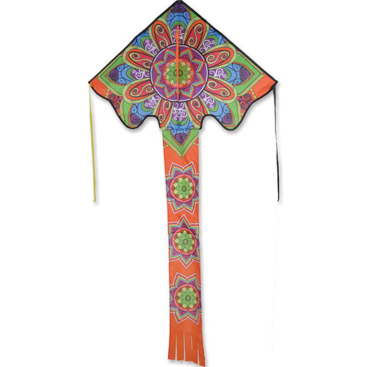 Mandala Polyester Large Easy Flyer Kite with Fiberglass Frame to include 300 ft. 30 lb. Test Line & Winder ; 46"x90" - Wind Range 5 ~ 18 mph