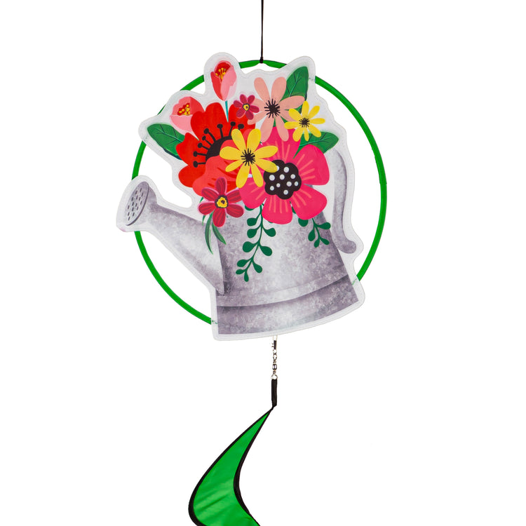 Garden Friends Watering Can Wind Spinner Windsock; Polyester 13"ODx52"L