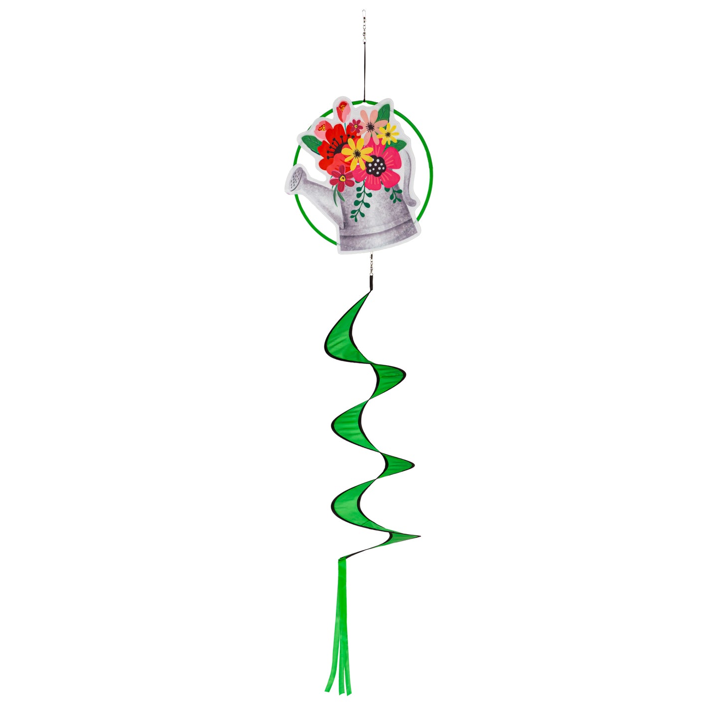 Garden Friends Watering Can Wind Spinner Windsock; Polyester 13"ODx52"L