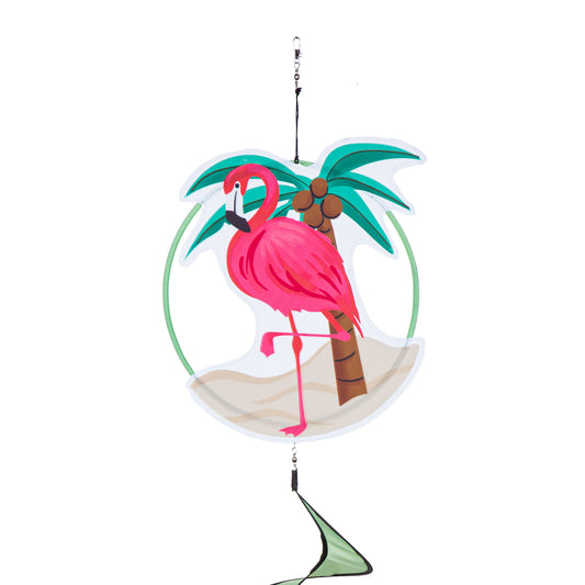 Coastal Flamingo Wind Spinner Windsock; Polyester 12"ODx51"L