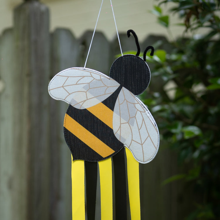 Buzzing Bee Fabric Wind Spinner; Polyester 12"Wx48"L