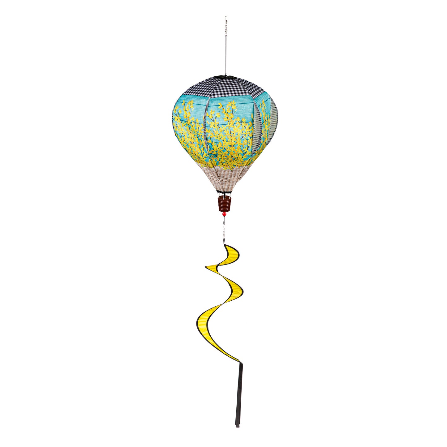 Forsythia Basket Burlap Hot Air Balloon Spinner; 55"Lx15" Wx15"D