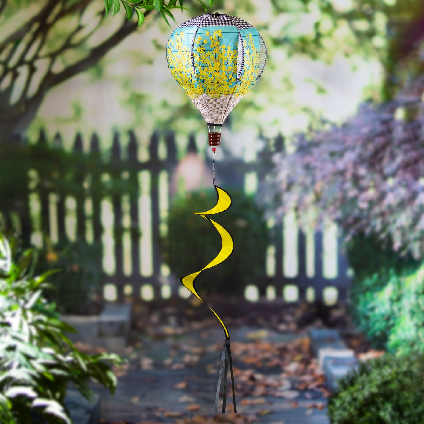 Forsythia Basket Burlap Hot Air Balloon Spinner; 55"Lx15" Wx15"D