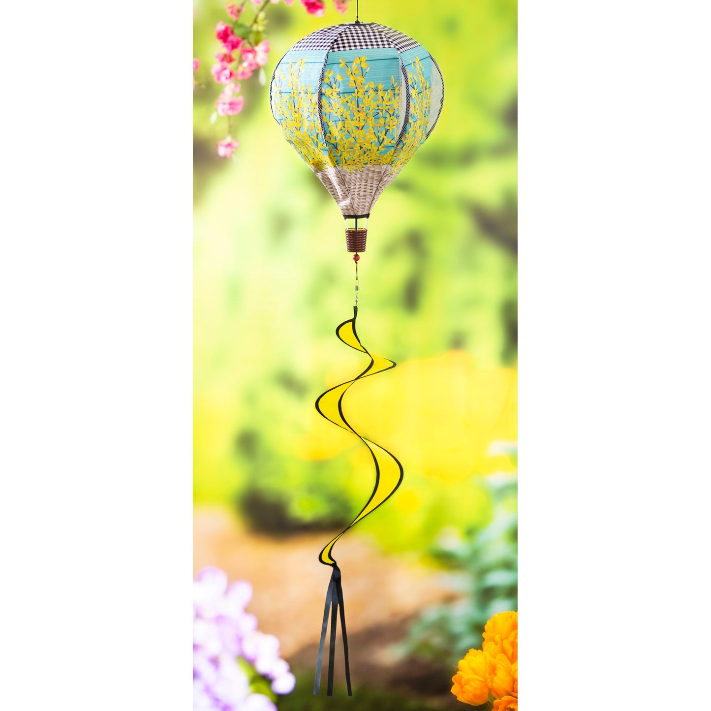 Forsythia Basket Burlap Hot Air Balloon Spinner; 55"Lx15" Wx15"D